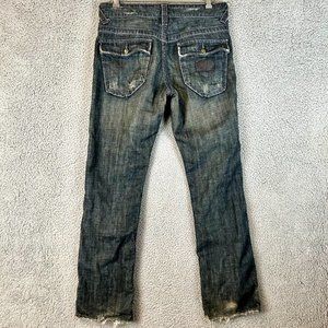 Stitch's Y2K Tailored Denim Dark Wash Patch Jeans Size 33x32 Hardy Dutch Style